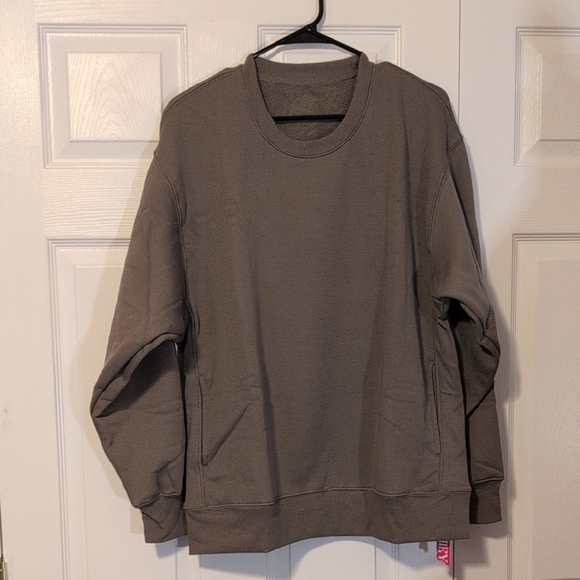 Pumiey Taupe Olive Green Oversized Crewneck Women's Size L Sweatshirt NWT - Picture 2 of 11